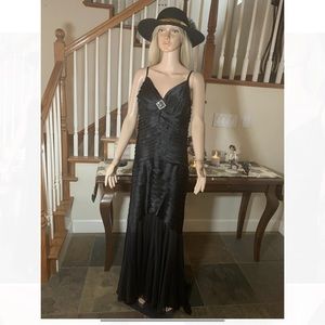 Vintage Tadashi Couture Satin Mermaid formal Dress Crystal rhinestone Brooch 10